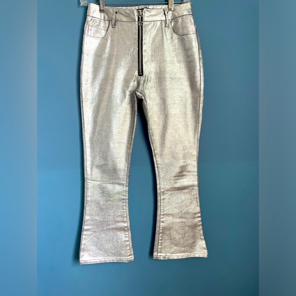 Current Mood Metallic Silver Festival Pants Jeans. Small